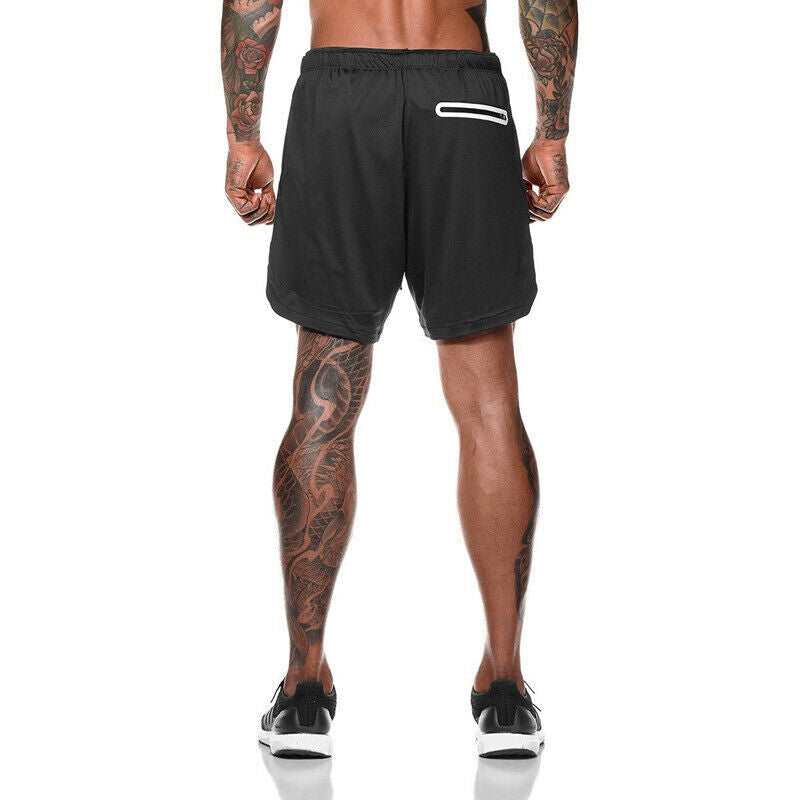 Mens Sports Shorts Gym Training Double Layer With Pocket