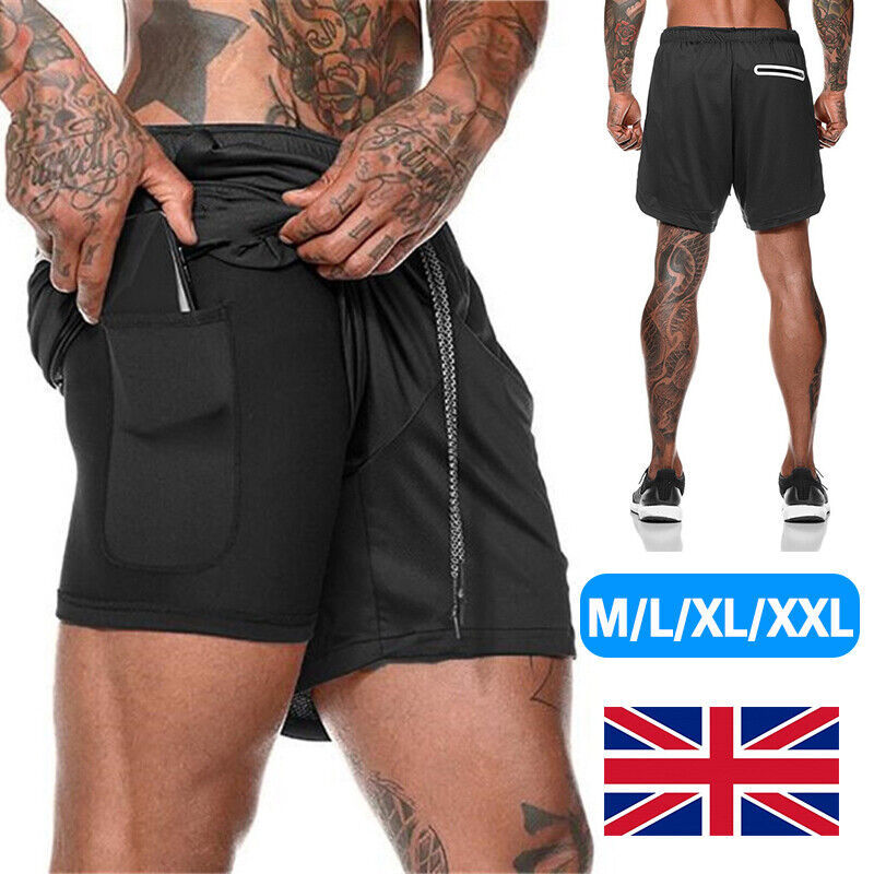 Mens Sports Shorts Gym Training Double Layer With Pocket