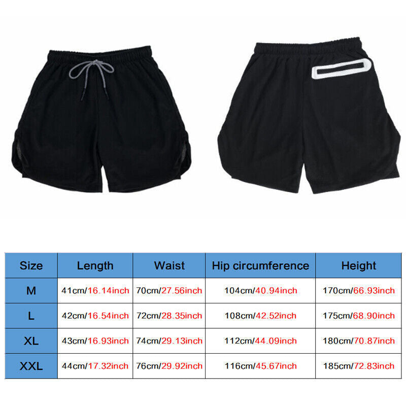 Mens Sports Shorts Gym Training Double Layer With Pocket