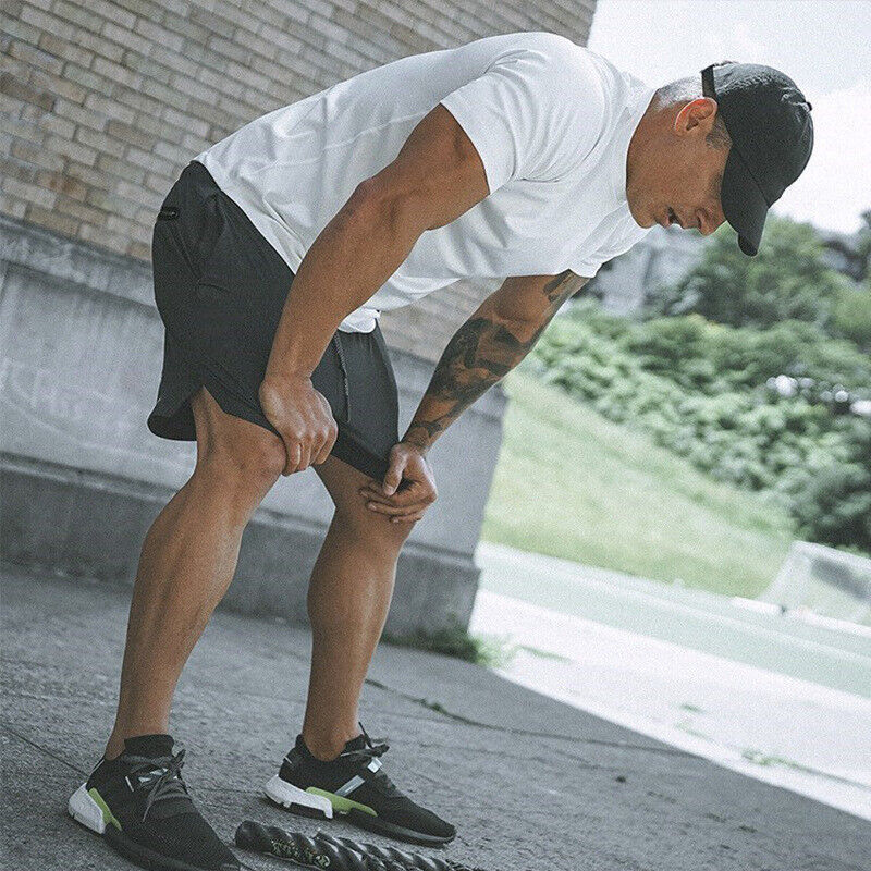 Mens Sports Shorts Gym Training Double Layer With Pocket