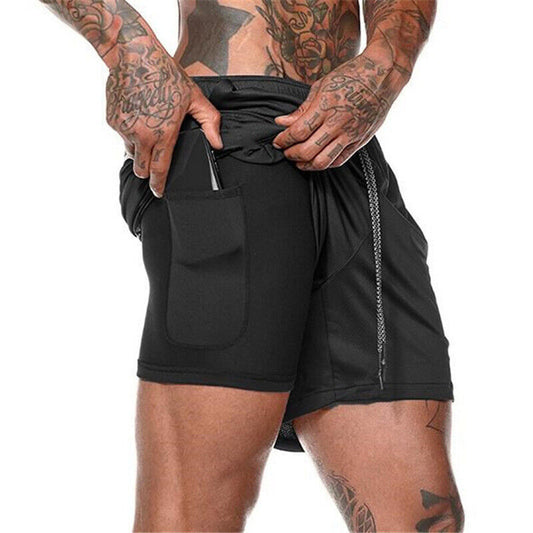 Mens Sports Shorts Gym Training Double Layer With Pocket